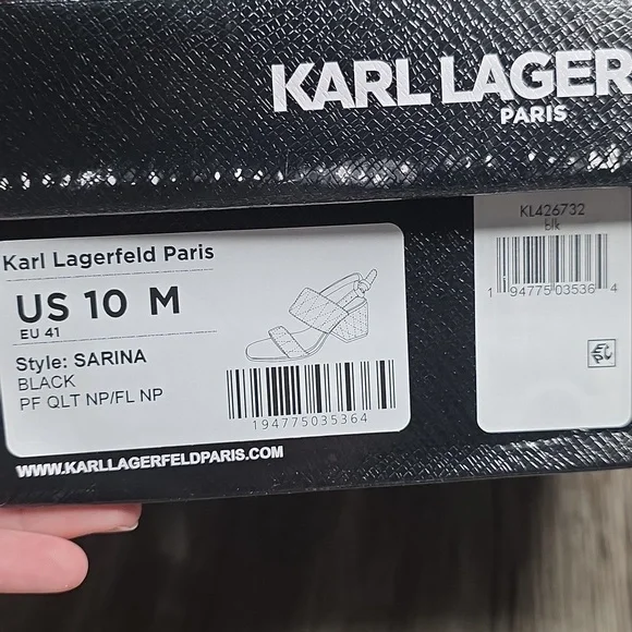 Karl Lagerfeld Sarina Quilted Open Toe Kitten Heeled Sandal - Picture 3 of 7